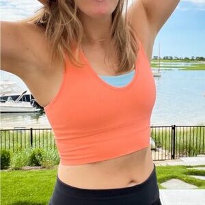 Athleta Aurora Crop Rib V-neck Wicking Anti Odor Orange Pullover NWT Tank